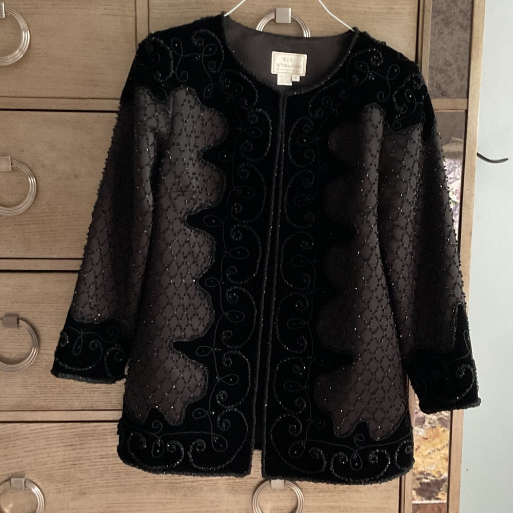 Victoria Royal Black Embroidered Blazer,size 10